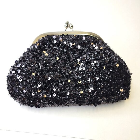 Black Sequin Clutch Purse Evening Sequin Cocktail Purse Black Crossbody Clutch - Picture 1 of 13